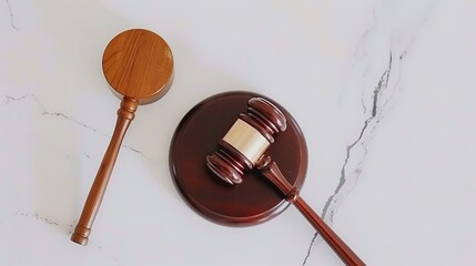 Solemn judge's gavel lying impressively on clean white background. This important tool symbolizes authority and the solemnity in the courtroom, playing a crucial role when making decisions and maintai