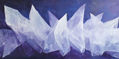 Obraz premium White jagged crystalline structures painted on a purple background creating an abstract and mysterious artwork
