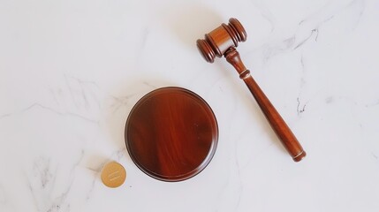 Solemn judge's gavel lying impressively on clean white background. This important tool symbolizes authority and the solemnity in the courtroom, playing a crucial role when making decisions and maintai