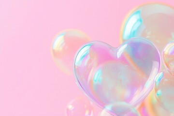 Valentines Day background heart shape soap bubbles on a pastel pink background.