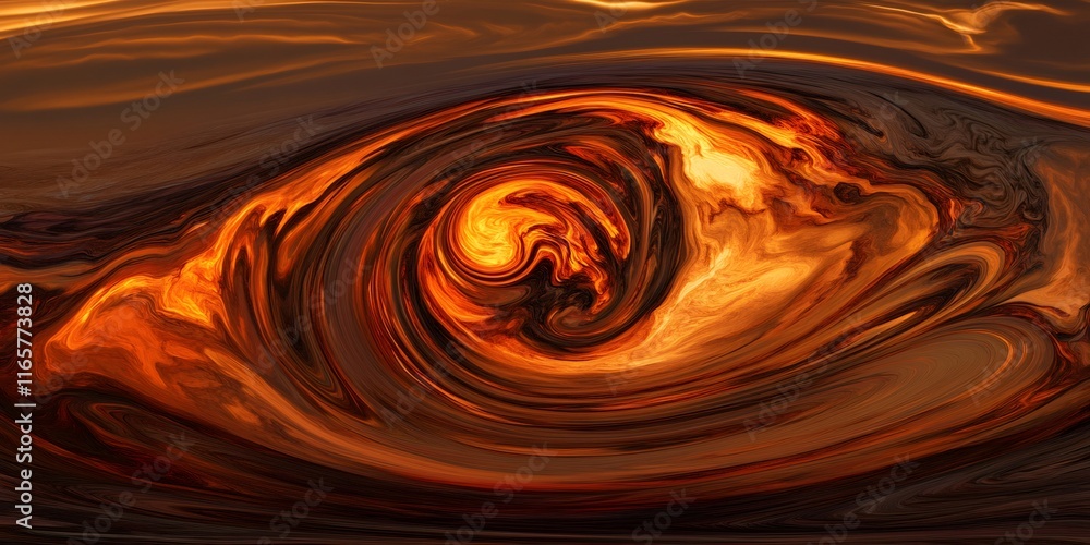 Poster digital art rendering fiery orange, red swirls blending into dark backdrop, generating dynamic abstr