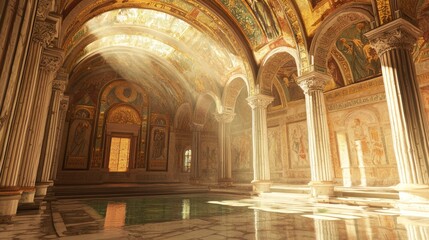 Obraz premium Illuminated Byzantine Fresco: Vibrant Religious Scenes in Photorealistic Detail