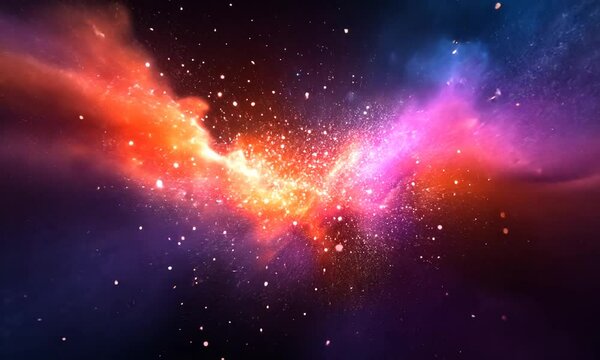 A vibrant cosmic scene depicting swirling galaxies and star clusters.