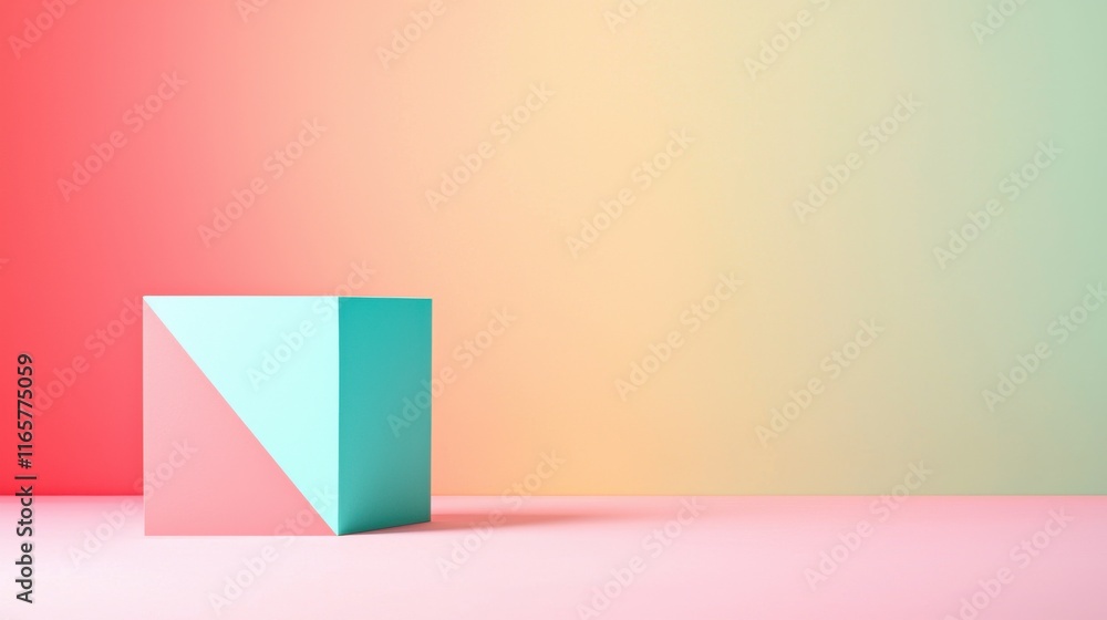 Poster geometric colorful cube on minimalist background studio setting graphic design modern aesthetic clea