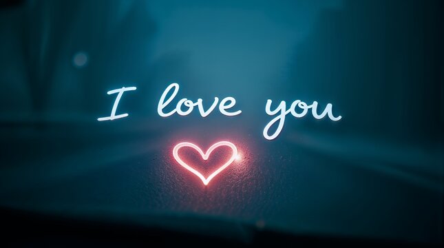 Glowing neon text that reads "I love you," followed by a glowing pink heart symbol
