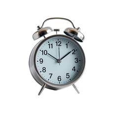 Stylish Silver Alarm Clock with White Dial on transparent background