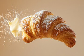Delicious Croissant with Butter Splashing Effect