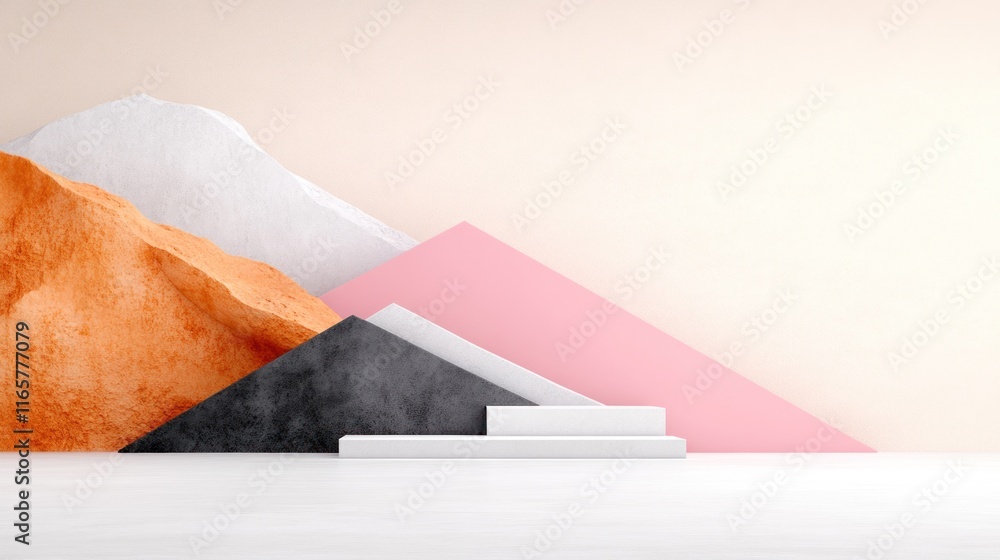 Poster abstract geometric shapes with a minimalistic design backdrop.