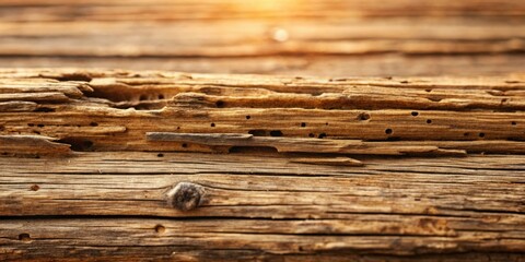 Obraz premium Closeup of weathered wood with holes and cracks, showing the texture and grain of the wood.