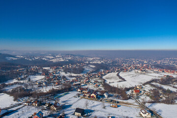 Panorama with polluted air of the city of Valjevo