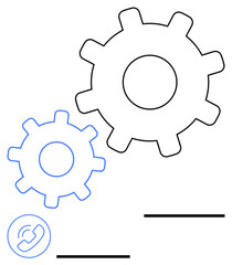 Two gears interlocked for collaboration with a call icon symbolizing connectivity, teamwork, and automation. Ideal for support services, tech workflows, productivity, innovation, communication