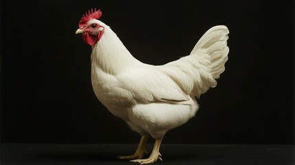 White hen isolated on black background.