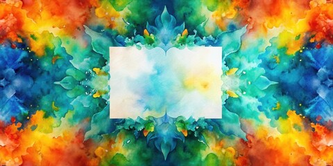 A Symmetrical Abstract Watercolor Background with a Blank Square in the Center