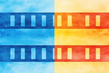 Fototapeta premium Abstract Film Strip Background with Blue and Yellow Color Blocks for Design Use