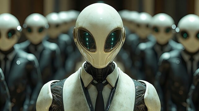 Robot diplomat negotiating with alien ambassadors