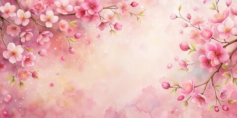 Fototapeta premium Delicate Watercolor Painting of Pink Blossom Branches on a Softly Colored Background