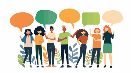 Professional Hiring Announcement Template with People Holding Speech Bubbles