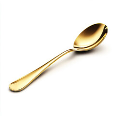 Elegant gold spoon isolated on white background, showcasing shiny surface and smooth curves, perfect for luxury dining and culinary presentations