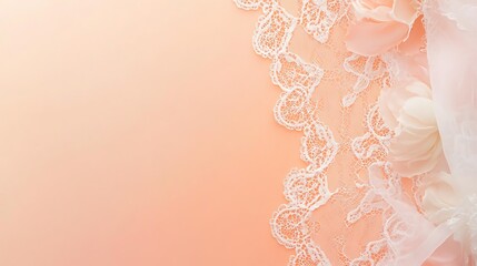 Fototapeta premium Peach Background With White Lace and Roses