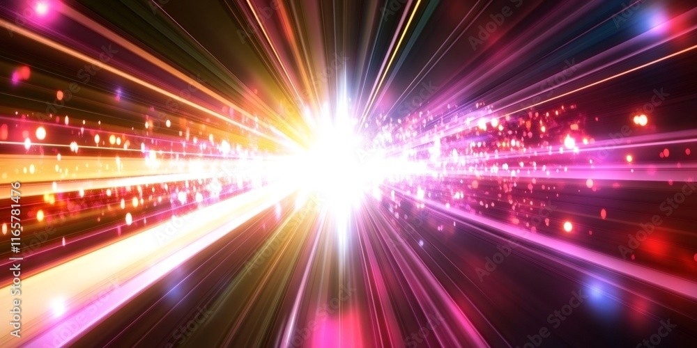Aufkleber light streaks radiating, glowing particles exploding from luminous white epicenter against deep dark