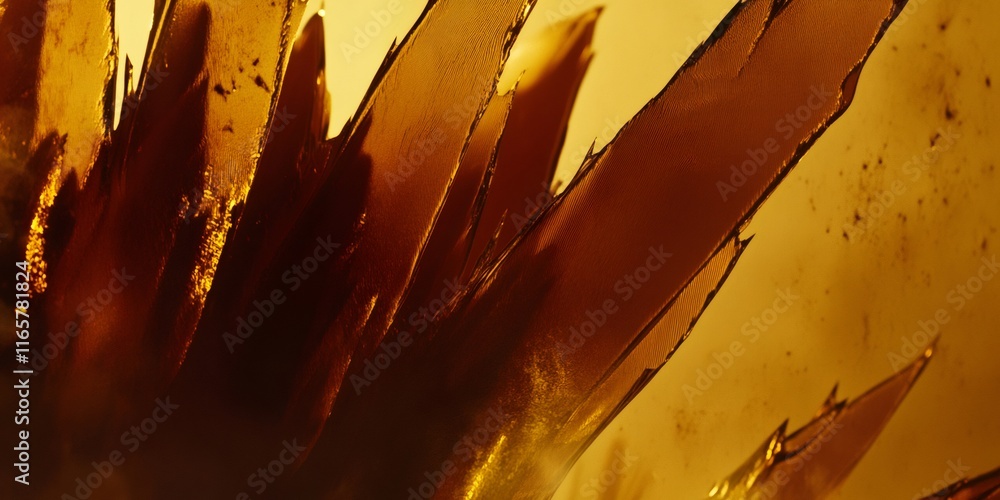 Aufkleber jagged shards form an abstract pattern with a mesmerizing interplay of golden and red hues