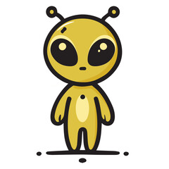 Adorable golden-yellow alien cartoon with a cheerful expression and shiny details. Perfect for sci-fi themes, kids&rsquo; designs, or playful projects. High-quality, versatile digital illustration.