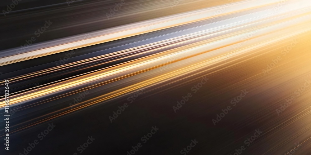 Poster golden luminous streaks streaming diagonally across dark surface, generating dynamic energy and moti