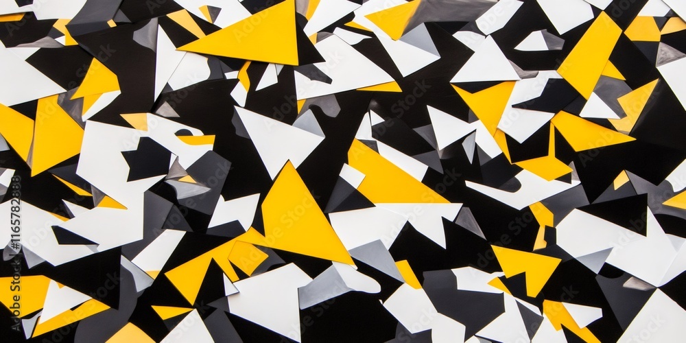 Poster abstract geometric background showcasing sharp angular lines and triangles in black, white, and vibr