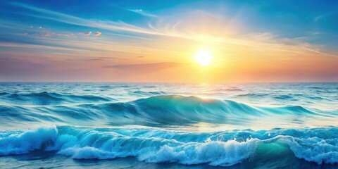 Obraz premium A Vivid Sunset Casts Golden Hues Across the Serene Ocean, Illuminating the Rolling Waves With a Warm Glow