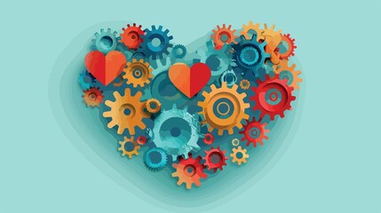Tech Heart and Cogwheels - Vector Icon Symbol