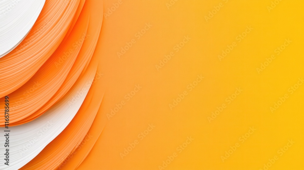 Poster abstract design featuring layered orange and white shapes on a gradient.