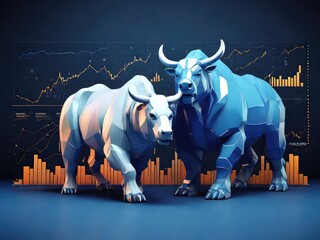 bull on transparent background , bull, market graph