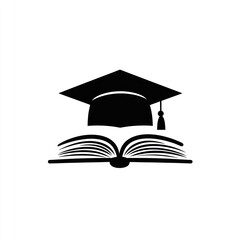 Graduation Cap Rests Atop Open Book Illustrating Knowledge
