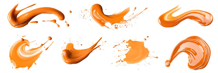 Fototapeta premium Set of abstract swirls from sweet caramel sauce isolated on white background. Vector style illustration design for packaging or print products.