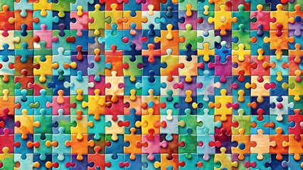 Fototapeta premium A vibrant, abstract pattern composed of colorful puzzle pieces, creating a sense of unity and interconnectedness.