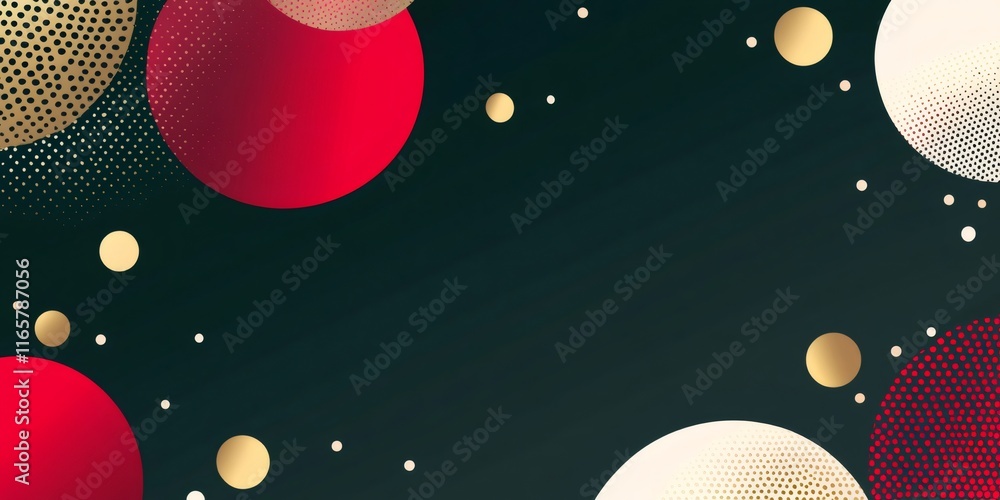 Poster vibrant overlapping circles in red, gold, white creating halftone pattern against dark background wi