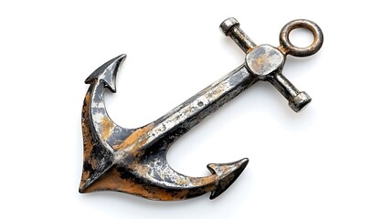  The anchor is a light gray-silver color, and has brown rust spots.