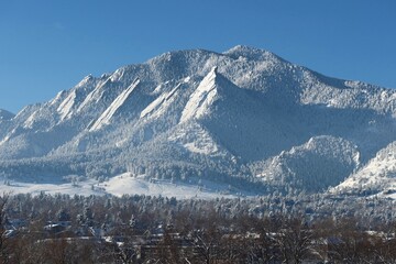 Rocky Mountains and foothills after new snow, Boulder, Colorado