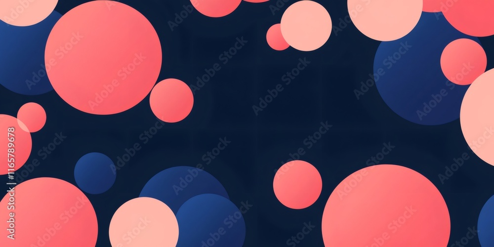 Poster modern abstract background featuring overlapping pink and blue circles of varying sizes on a dark bl