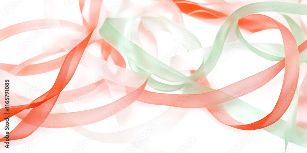 Poster pastel colored ribbons creating a delicate and artistic composition on a pristine white background