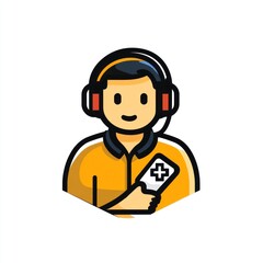 Fototapeta premium Happy Male Medical Representative Wearing Headphones