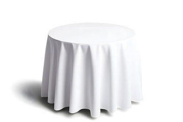 Restaurant round table with white folded tablecloth  isolated on white background