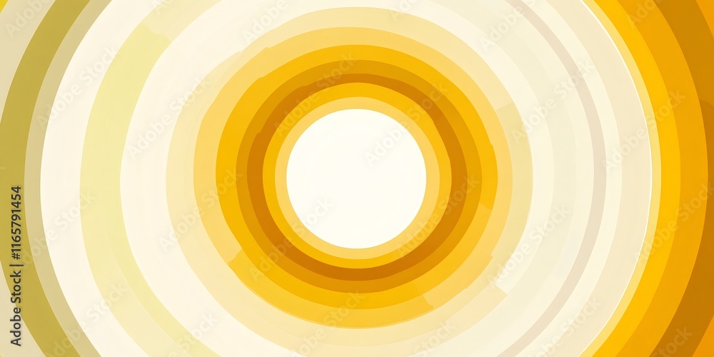 Poster warm golden yellow concentric circles forming gradient pattern, radiating visual depth for graphic d