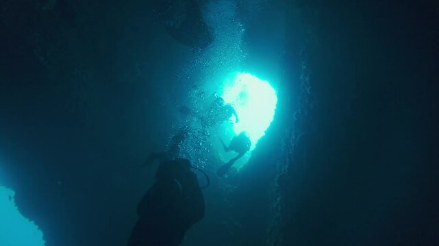 Scuba diving in the underwater caves of Menorca, Balearic Islands