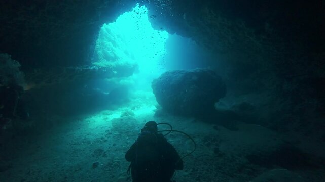 Scuba diving in the underwater caves of Menorca, Balearic Islands