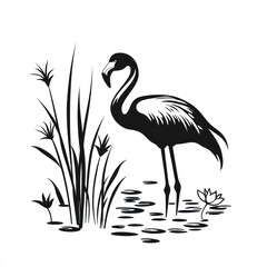 Fototapeta premium Flamingo standing in water with aquatic plants