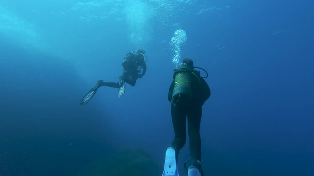 Scuba diving in the underwater caves of Menorca, Balearic Islands