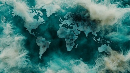 Blue digital world map with global network connections, representing big data, cloud computing, and internet technology advancements in a futuristic 3D visualization