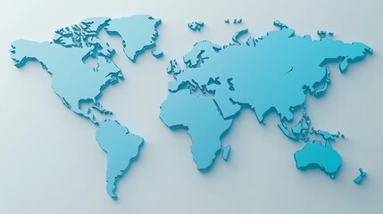 Blue digital world map with global network connections, representing big data, cloud computing, and internet technology advancements in a futuristic 3D visualization