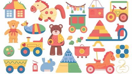 Colorful Wooden Toys for Kids - Train, Rocking Horse, Teddy Bear